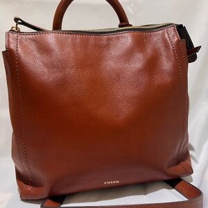Fossil Brown Leather Top-Handle Backpack